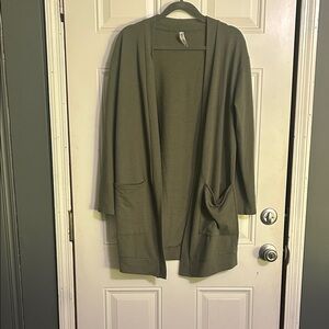 Olive Green Open Front Cardigan Sweater